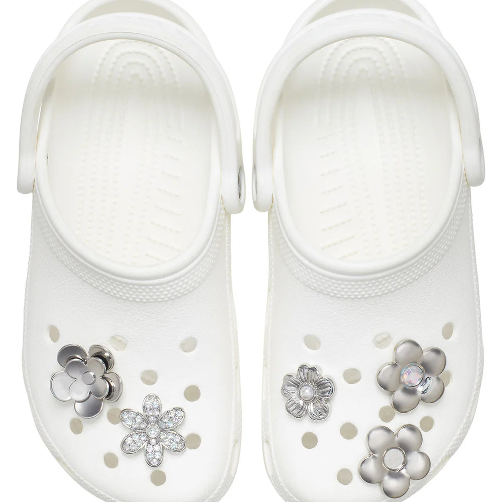 Monochrome Silver Flowers 5 Pack Jibbitz