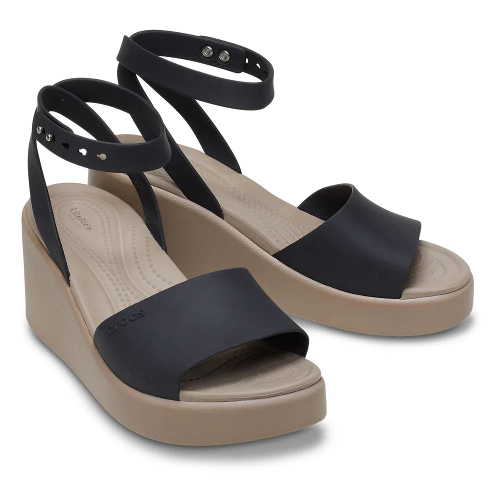 Brooklyn Ankle Strap Wedge - Black/Mushroom
