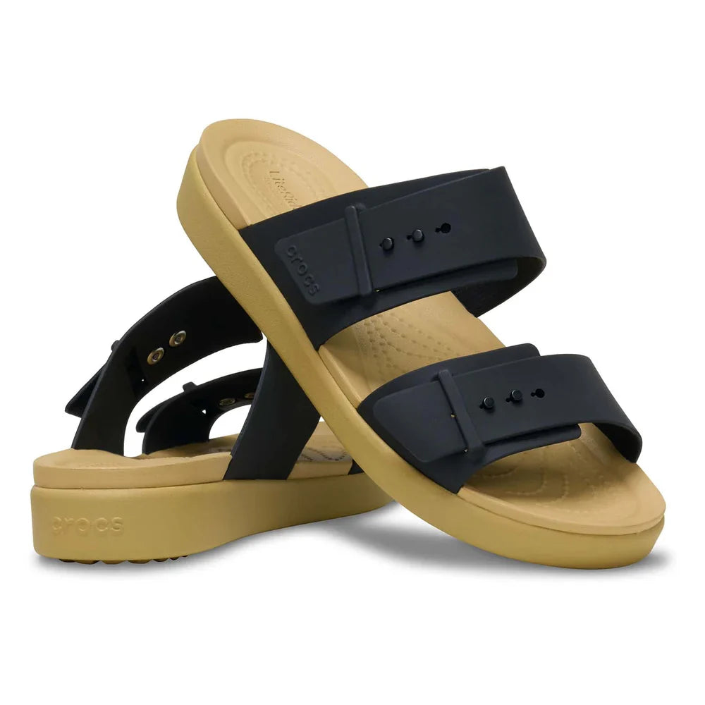Brooklyn Buckle Low Sandal - Black/Tan