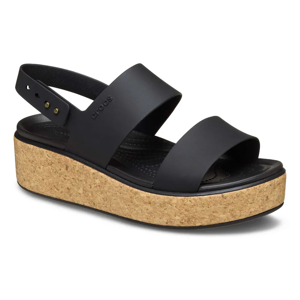 Brooklyn Cork Low Wedge Sandal - Black/Black