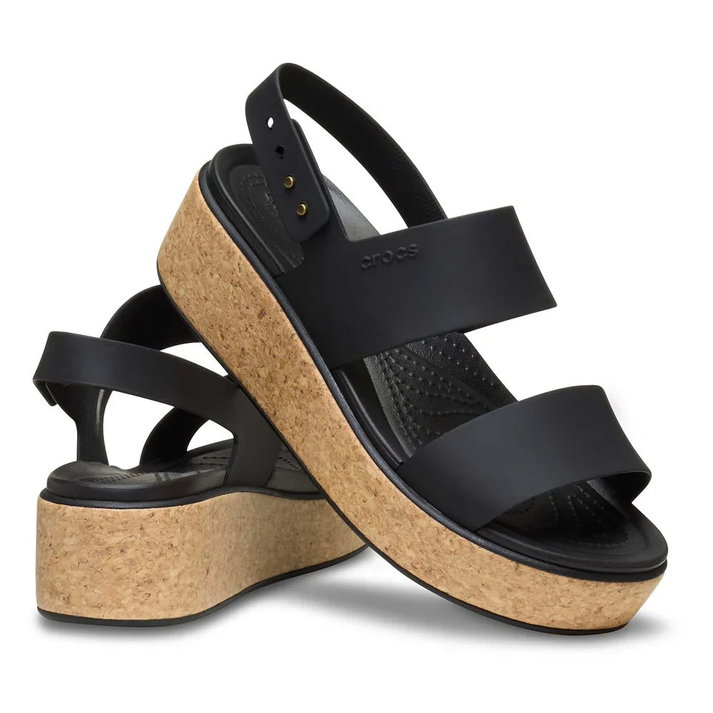 Brooklyn Cork Low Wedge Sandal - Black/Black
